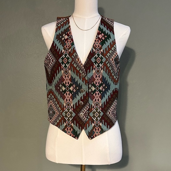 Roper Tops - 90’s Roper Multicolor Geometric Patterned Vest